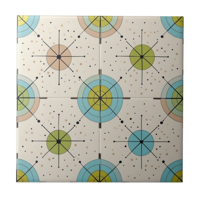 Mid Century Modern Atomic Starburst Pattern Ceramic Tile (Front)