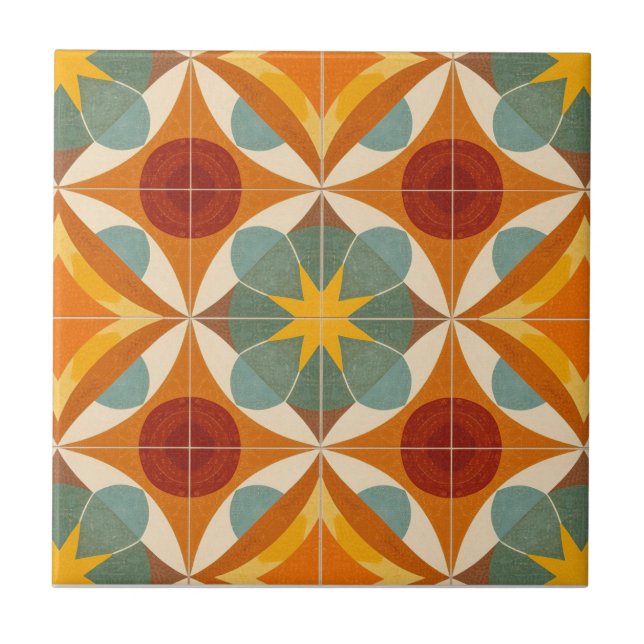 Mid Century Modern Atomic Starburst Pattern Ceramic Tile (Front)