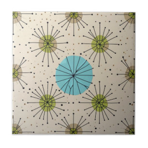 Mid Century Modern Atomic Starburst Pattern Ceramic Tile