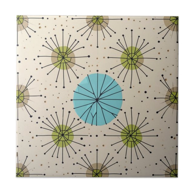 Mid Century Modern Atomic Starburst Pattern Ceramic Tile (Front)