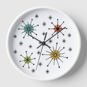 Mid Century Modern Atomic Starburst Pattern Clock