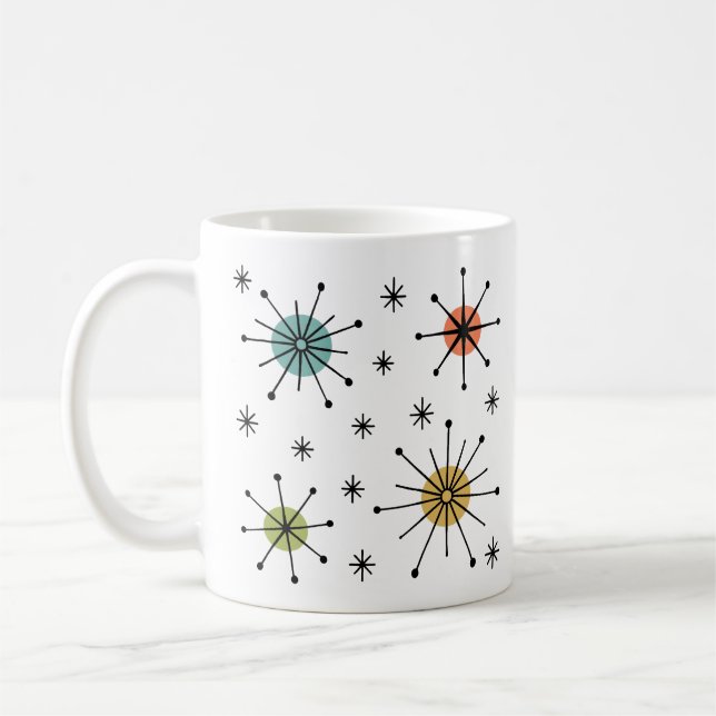 Mid Century Modern Atomic Starburst Pattern Coffee Mug (Left)