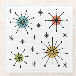 Mid Century Modern Atomic Starburst Pattern Glass Coaster