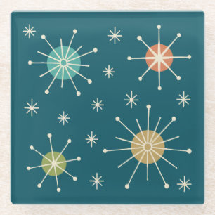 Mid Century Modern Atomic Starburst Pattern Glass Coaster