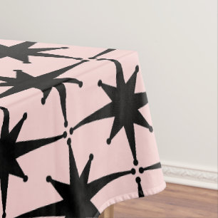 Mid Century Modern Atomic Starburst Pattern Pink Tablecloth