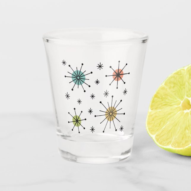 Mid Century Modern Atomic Starburst Pattern Shot Glass (Front)