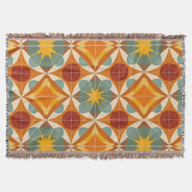 Mid Century Modern Atomic Starburst Pattern Throw Blanket (Front)