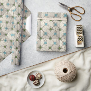 Mid Century Modern Atomic Starburst Pattern Wrapping Paper