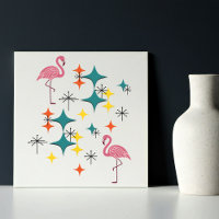 Mid Century Modern Atomic Starburst Pink Flamingos