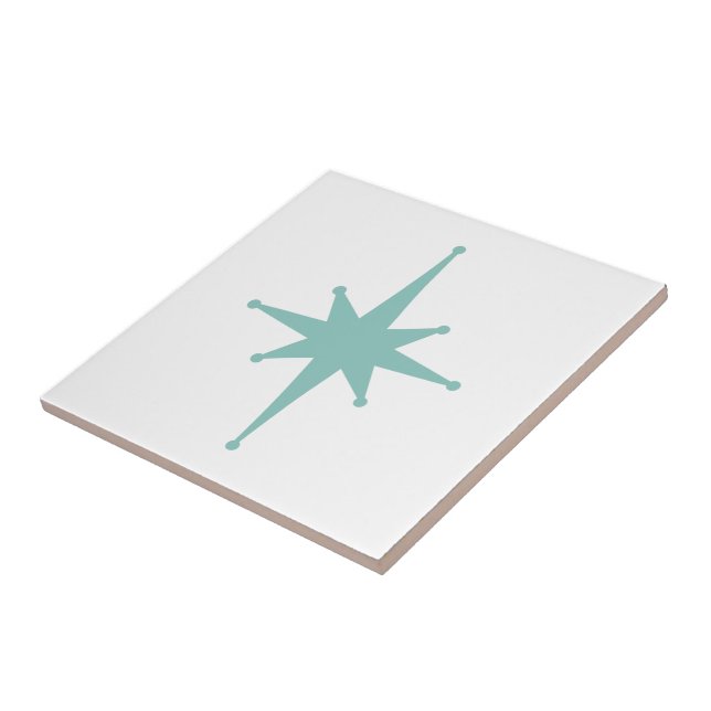 Mid Century Modern Atomic Starburst Turquoise Teal Ceramic Tile (Side)