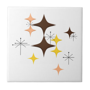 Mid Century Modern Atomic Starbursts Custom Brown Ceramic Tile