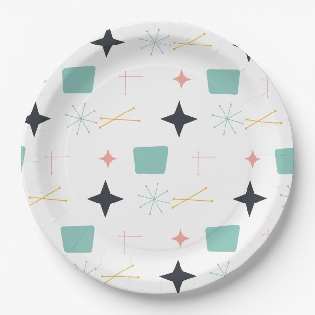 Mid Century Modern Atomic Stars  Paper Plate (Front)