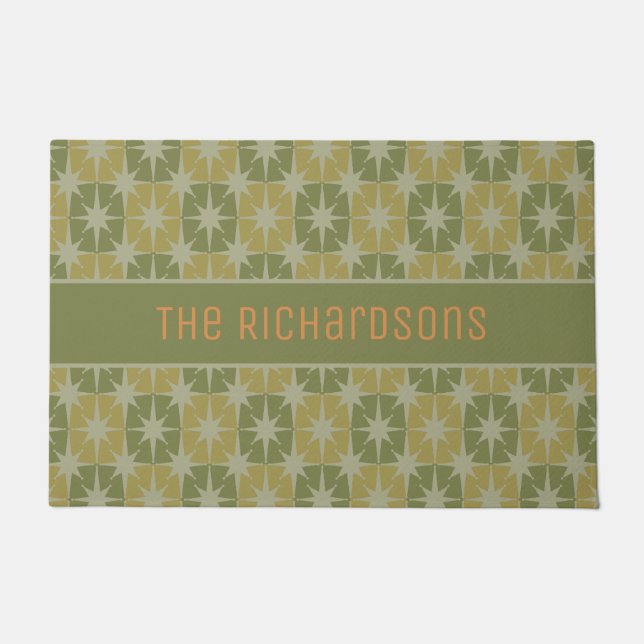 Mid Century Modern Atomic Stars Personalised Doormat (Front)