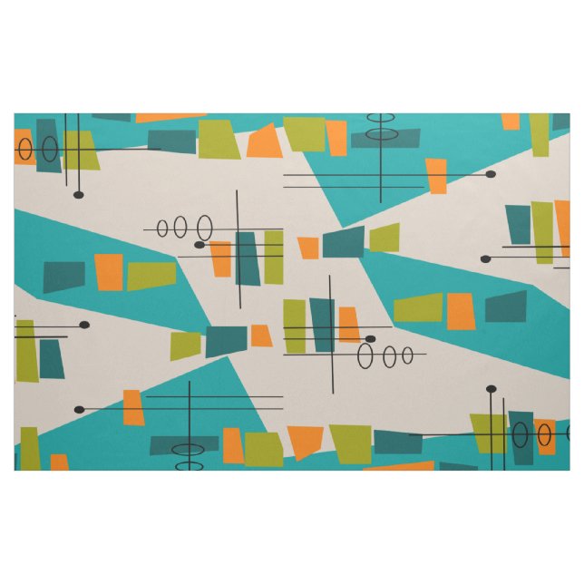 Mid-Century Modern Atomic Teal Abstract Placemat Fabric (Yard)