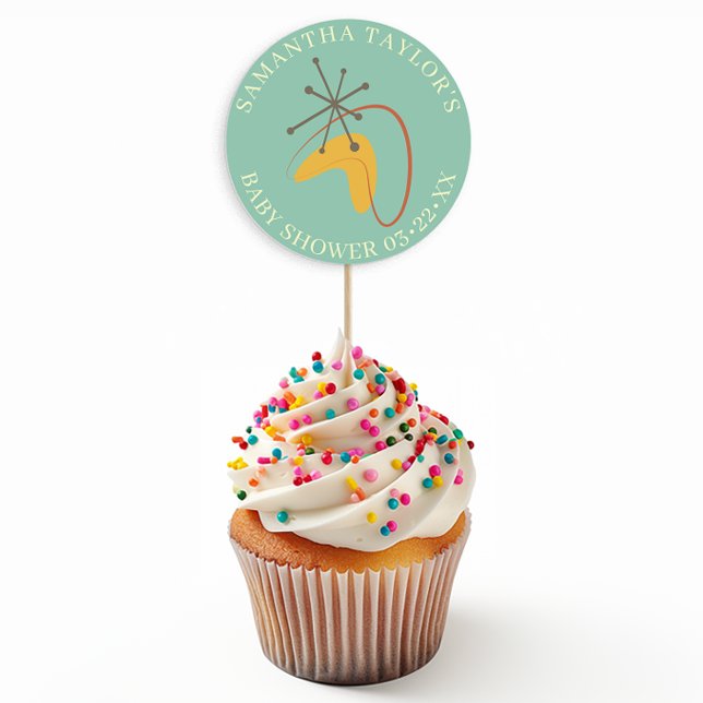 Mid-Century Modern Baby Shower Favour Sticker  (Retro Baby Shower Sticker Favor)