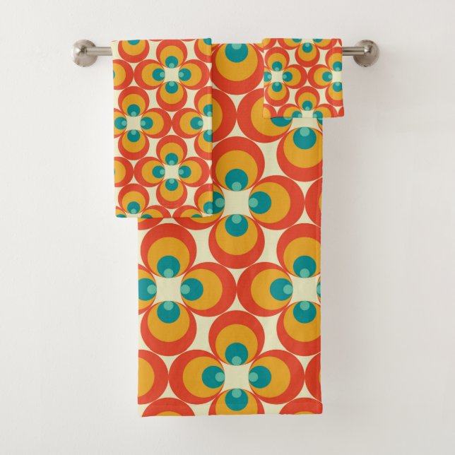 Mid-Century Modern Bath Towel, Flower Pattern Bath Towel Set (Insitu)