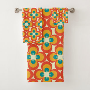 Mid-Century Modern Bath Towel, Flower Pattern Towel Set