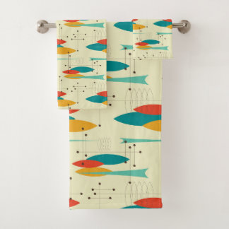 Mid-Century Modern Bath Towel, Lens Pattern Bath Towel Set