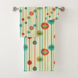 Mid-Century Modern Bath Towel, Stripped Pattern Towel Set