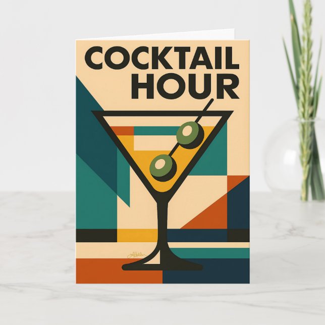 Mid Century Modern Bauhaus Cocktail Hour Martini Card (Front)