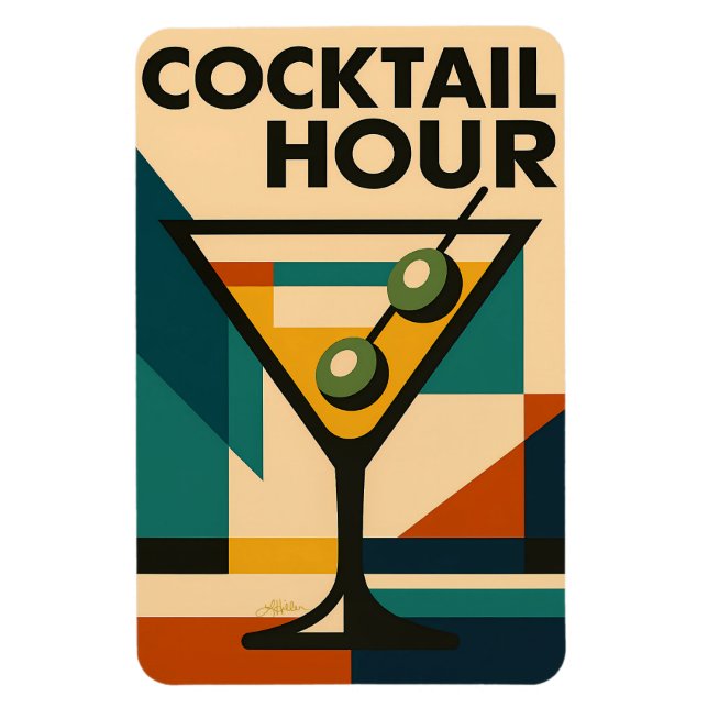 Mid Century Modern Bauhaus Cocktail Hour Martini Magnet (Vertical)