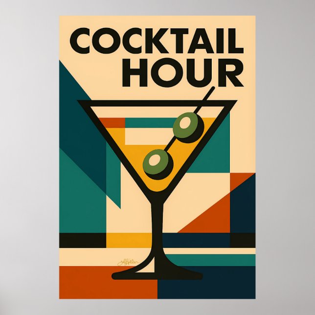 Mid Century Modern Bauhaus Cocktail Hour Martini Poster (Front)