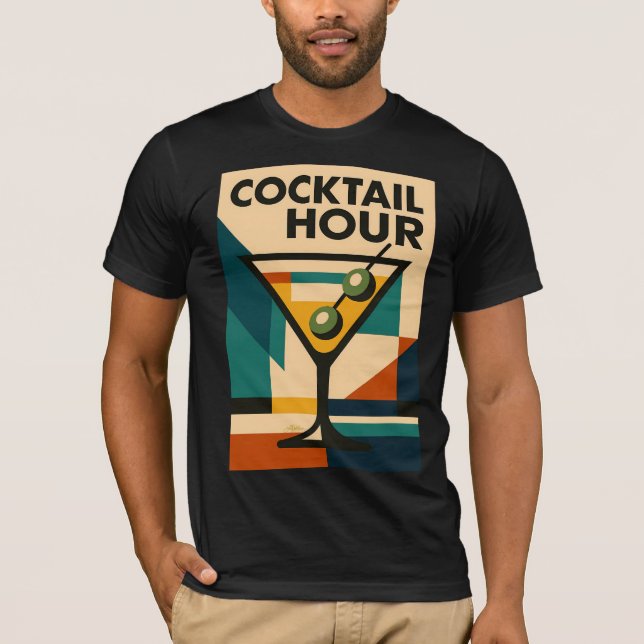 Mid Century Modern Bauhaus Cocktail Hour Martini T-Shirt (Front)