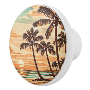 mid century modern beach Hawaii sunset palm trees Ceramic Knob