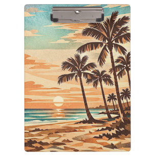 mid century modern beach Hawaii sunset palm trees Clipboard