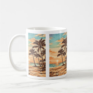 mid century modern beach Hawaii sunset palm trees Coffee Mug