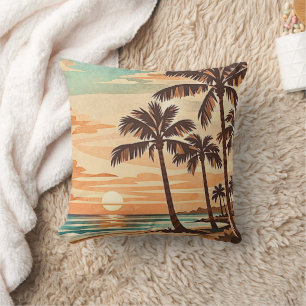 mid century modern beach Hawaii sunset palm trees  Cushion