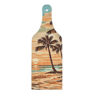 mid century modern beach Hawaii sunset palm trees Cutting Board