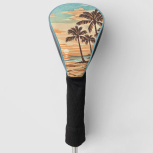 mid century modern beach Hawaii sunset palm trees Golf Head Cover