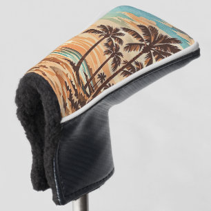 mid century modern beach Hawaii sunset palm trees Golf Head Cover