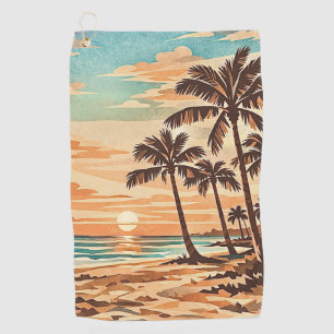 mid century modern beach Hawaii sunset palm trees Golf Towel