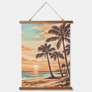 mid century modern beach Hawaii sunset palm trees  Hanging Tapestry