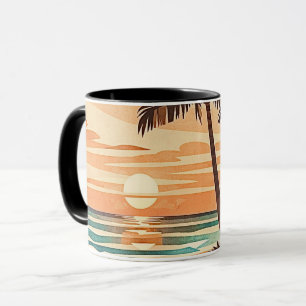 mid century modern beach Hawaii sunset palm trees  Mug