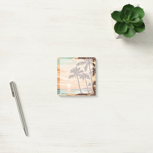 mid century modern beach Hawaii sunset palm trees  Post-it Notes (Office)