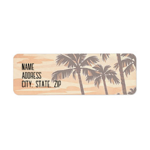 mid century modern beach Hawaii sunset palm trees Return Address Label