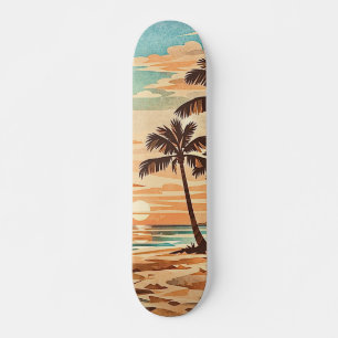 mid century modern beach Hawaii sunset palm trees Skateboard