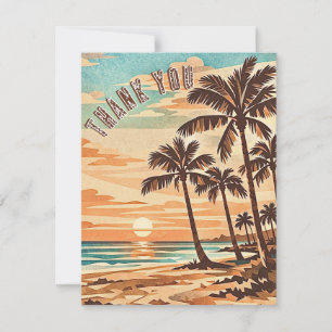 mid century modern beach Hawaii sunset palm trees Thank You Card