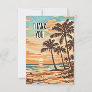mid century modern beach Hawaii sunset palm trees Thank You Card