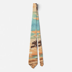 mid century modern beach Hawaii sunset palm trees Tie