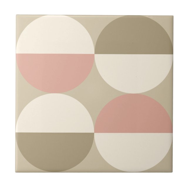 Mid Century Modern beige circles geometric pattern Ceramic Tile (Front)
