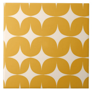 Mid Century Modern Beige Starbursts on Orange Ceramic Tile