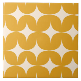 Mid Century Modern Beige Starbursts on Orange Ceramic Tile