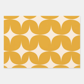 Mid Century Modern Beige Starbursts on Orange Wrapping Paper Sheet