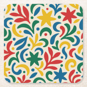 Mid Century Modern Biophilic Pattern Square Paper Coaster