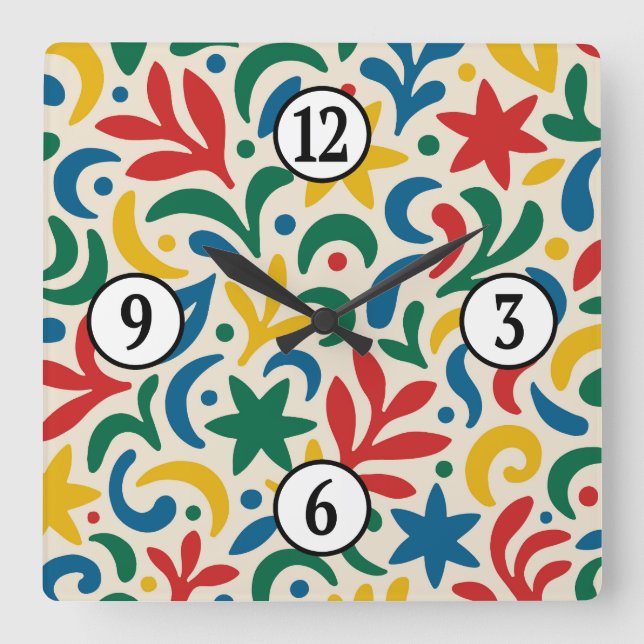 Mid Century Modern Biophilic Pattern Square Wall Clock (Front)