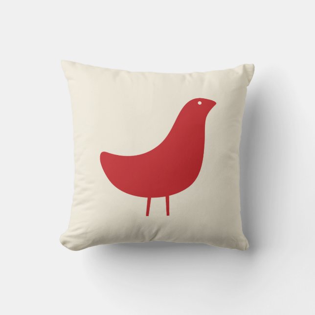 Mid Century Modern Bird Throw Pillow in Red (Front)